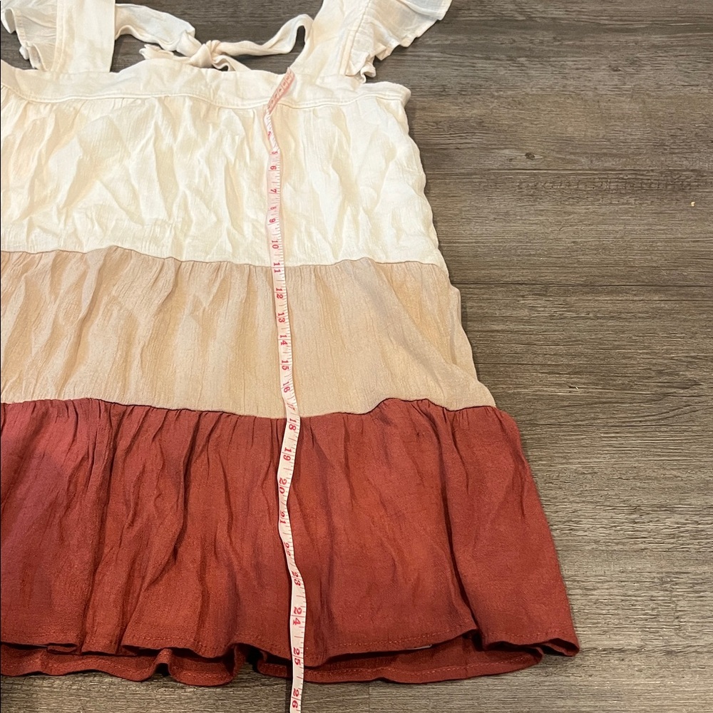 Mine Colorblock Ruffle Sundress - White, Cream & Rust M - Picture 2 of 8